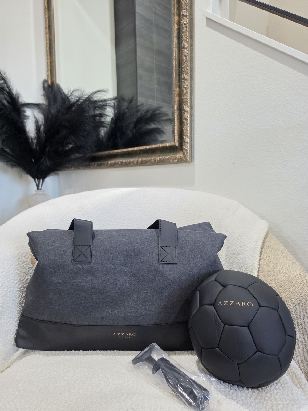 Azzaro Dark Gray weekender or Gym duffle Bag and Soccer Ball